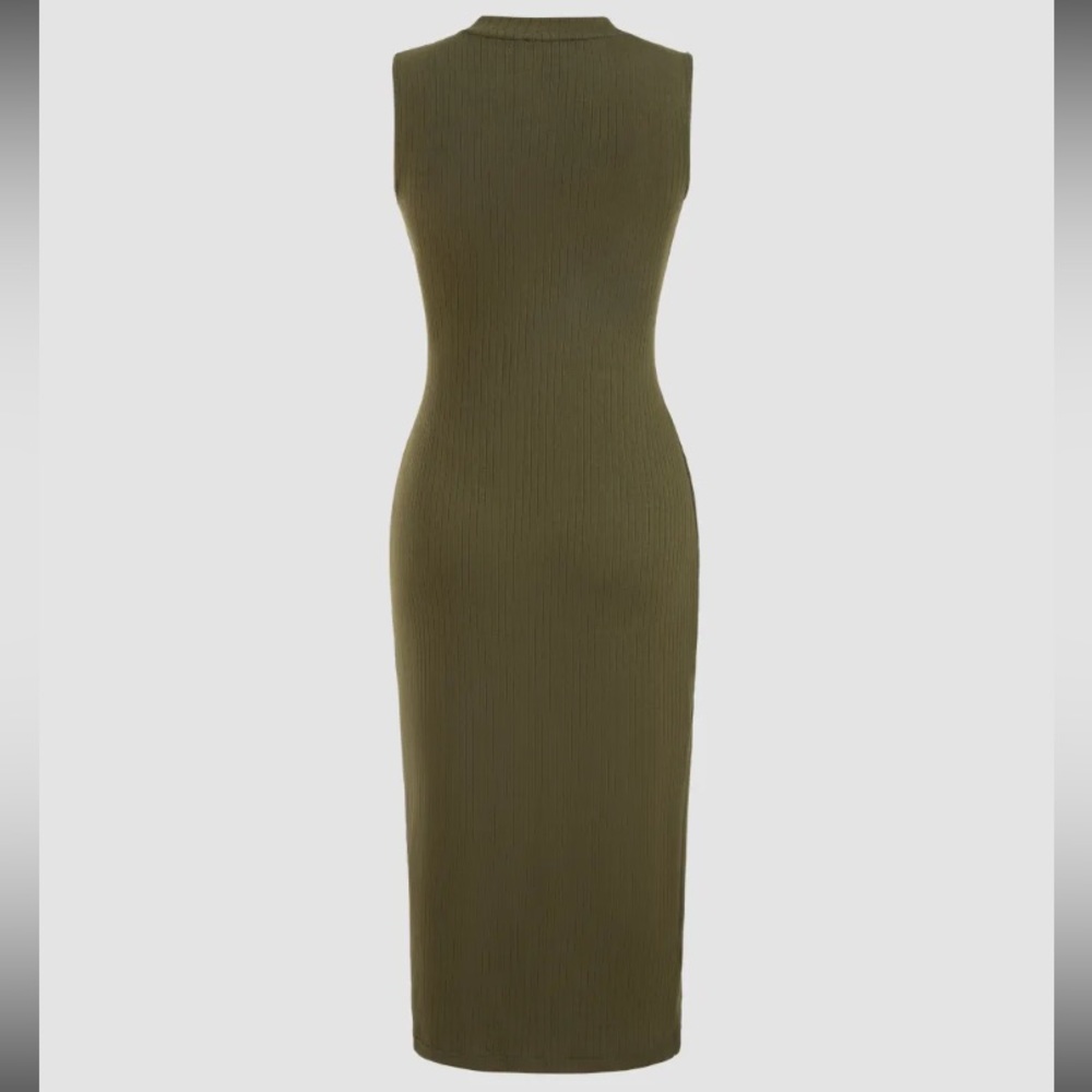 Rib Button Slit Midi Dress - Picture 2 of 8
